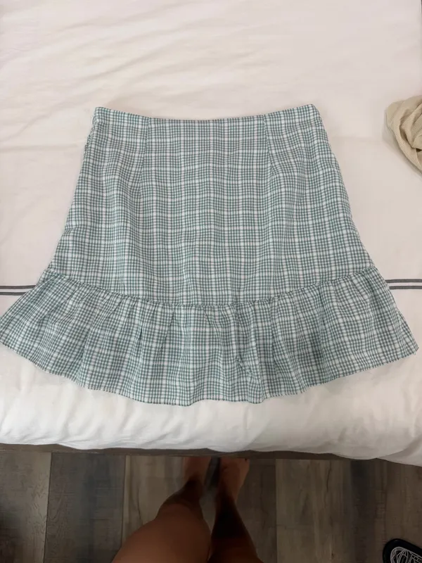 Gingham Ruffle Skirt Green - Image 2