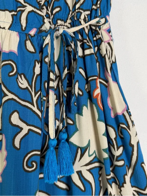 Knox Rose Women’s XS Blue Floral Boho Midi Wrap Dress Tassel Tie Tiered - Image 5