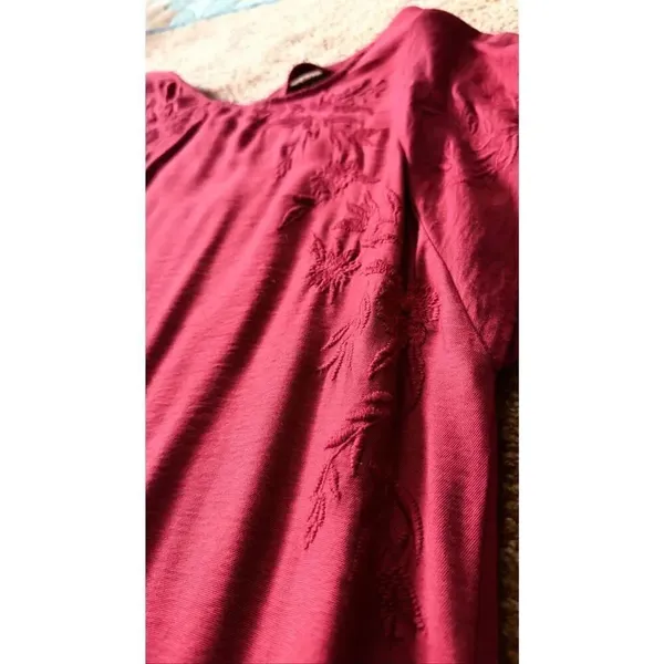 LOFT Red Embroidered Shift Dress Size S Open Back Cross Strap - Image 6