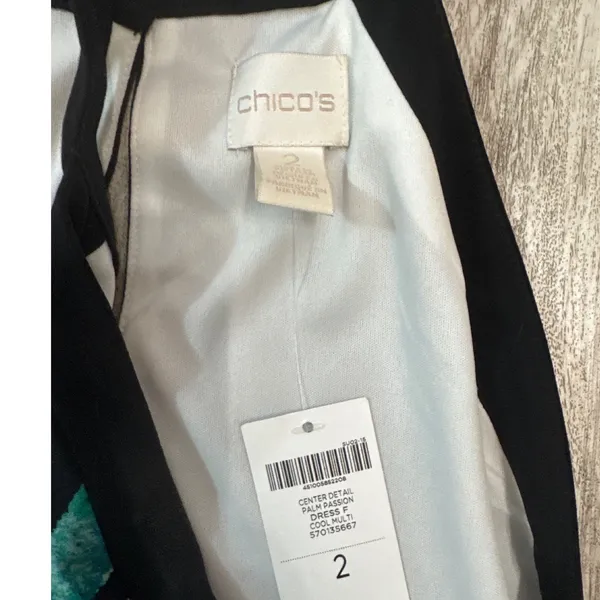 Chico's Palm Passion High-Low Maxi Dress Black White Tropical Leaf Size 2‎ Large - Image 3