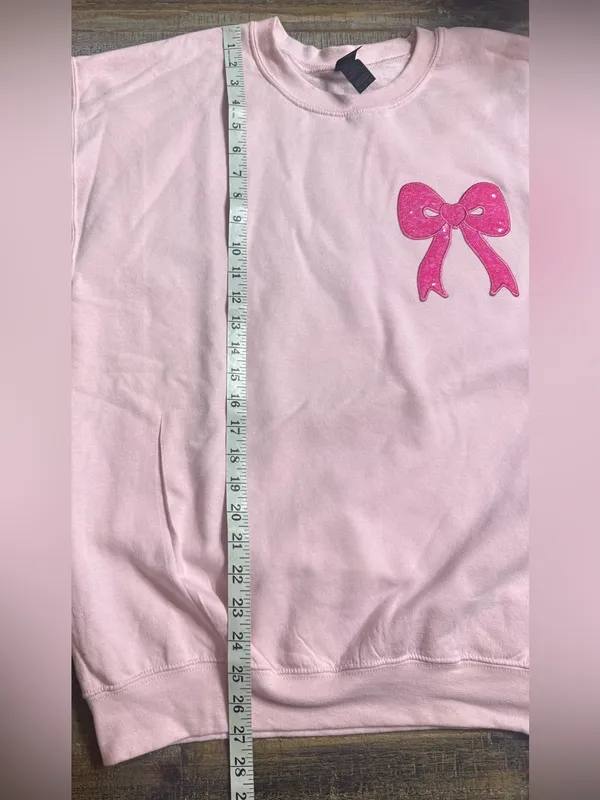 Gildan Pink Crewneck Sweatshirt with Sequin Bow Applique - Image 7