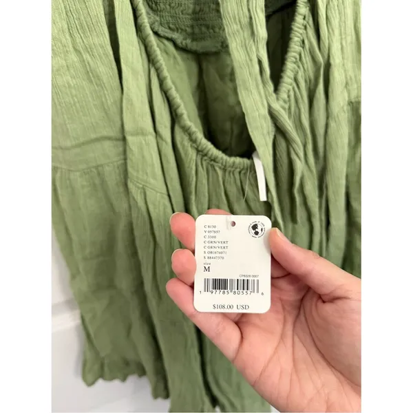 Free People Perfect Day Cotton Mini Dress Womens Medium Olive Green Deep V Neck - Image 8