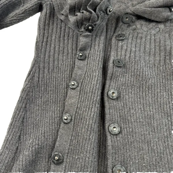 Tahari Long Cardigan Sweater Jacket 100% Merino Wool Size Small Gray Ruffle Snap - Image 10