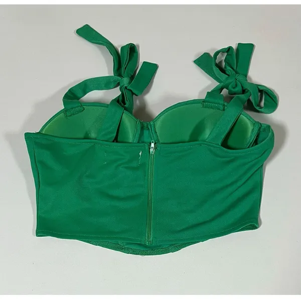 Green Solid Ties Corset Bustier Tank Crop Top Shirt Blouse Size S 🐉✨ - Image 3
