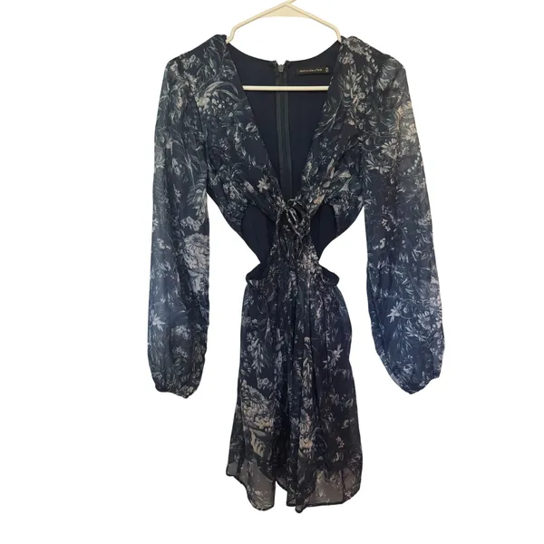 Abercrombie Cut Out Long Sleeve Mini Dress Blue Size Extra Small - Image 3