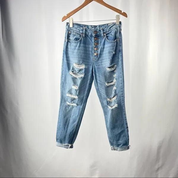 Free People We The Free Blossom Distressed Rigid Skinny Jeans in Blue Size‎ 28 - Image 5