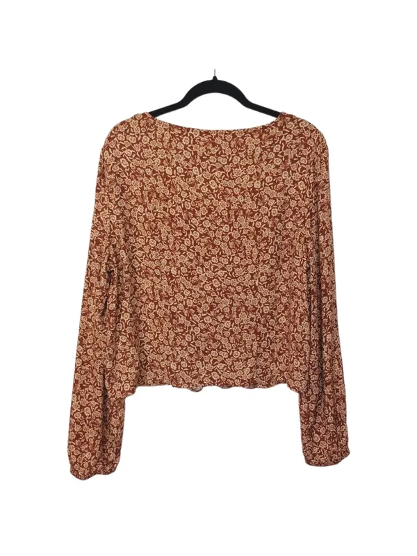 IDYLLWIND BY MIRANDA LAMBERT Brown Tan Floral Print Ruched Long Sleeve Top S - Image 5