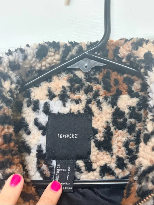 Forever 21 Leopard Print Teddy Jacket - Brown/Black/Cream - Image 3
