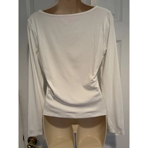 Edikted White Ribbed Square Neck Long Sleeve Top Large Y2k balletcore minimalist - Image 2