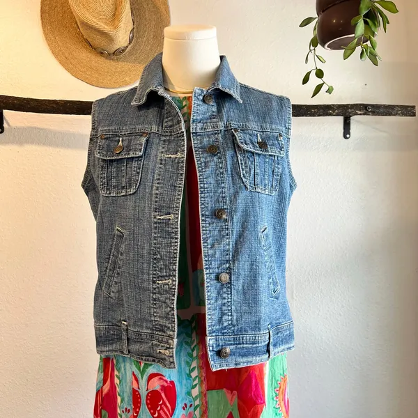 Vintage 90s Relativity Cotton Denim Utility Cargo Vest Size Medium - Image 10