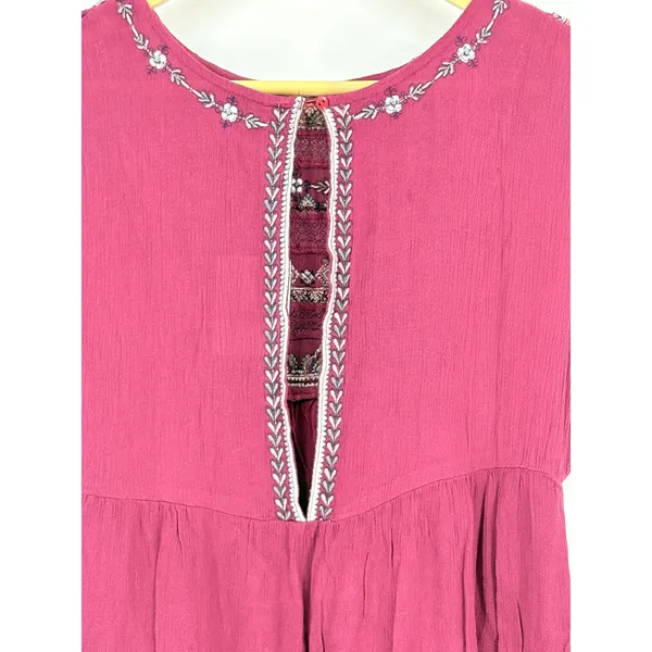 Free People Sleepless Summer Mini Dress XS Berry Burgundy‎ Embroidered Boho NWT - Image 10