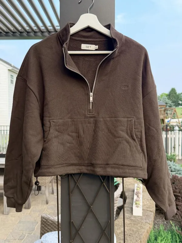SET Active Heavyweight Sweats Half Zip Sweatshirt Dark Brown XS NWOT - Image 2