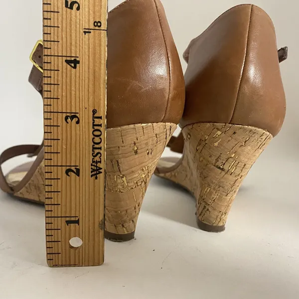 Lauren Ralph Lauren Wedge Sandals Women 10B T Strap Harleen Leather‎ Cork Heels - Image 10