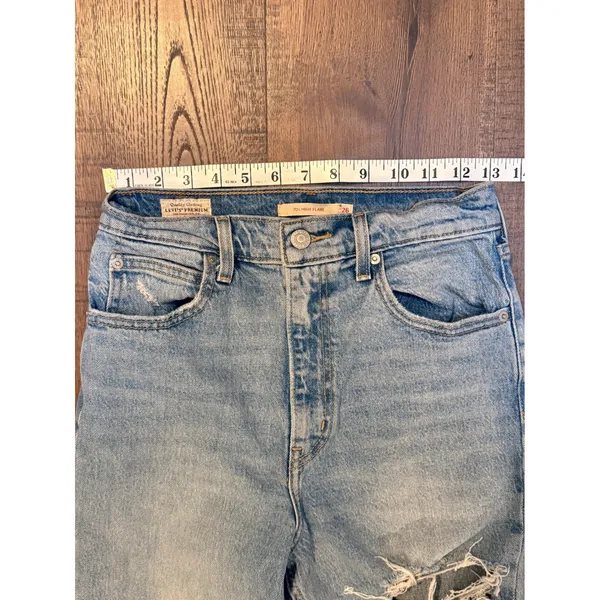 Levis Premium 70s High Flare Jeans Light Wash Distressed Blue Denim 26 - Image 3