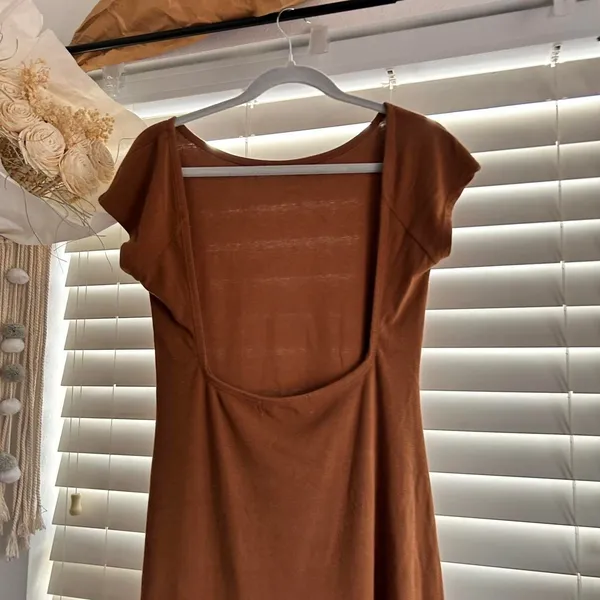 Free People Brown Open Back Bodycon Mini Dress basics Minimalist Size M - Image 3