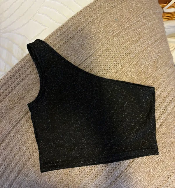 Black Sparkle One Shoulder Crop Size XS - Image 3