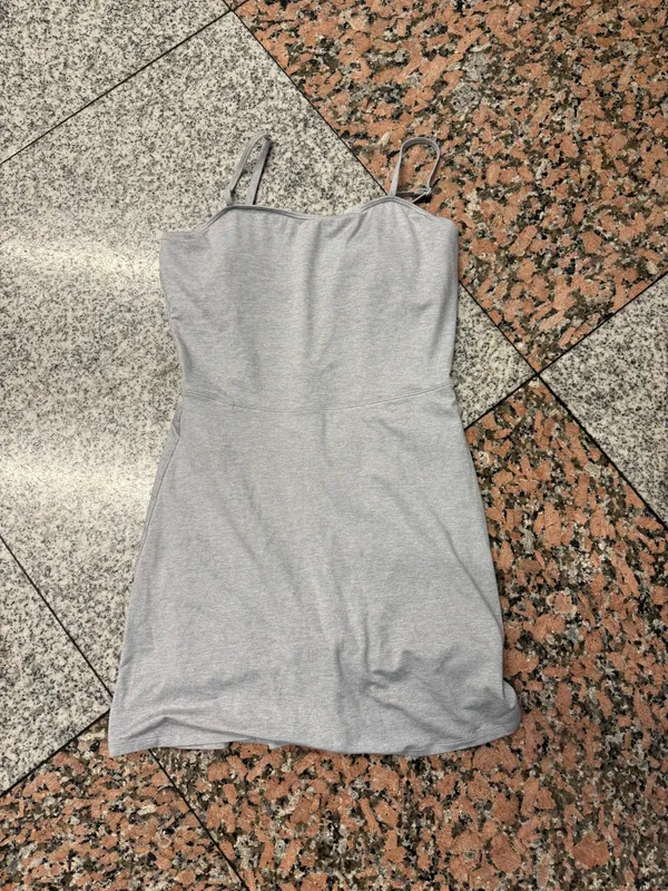 ALO Yoga Gray Spaghetti-Strap mini size Dress with shorts - Image 3