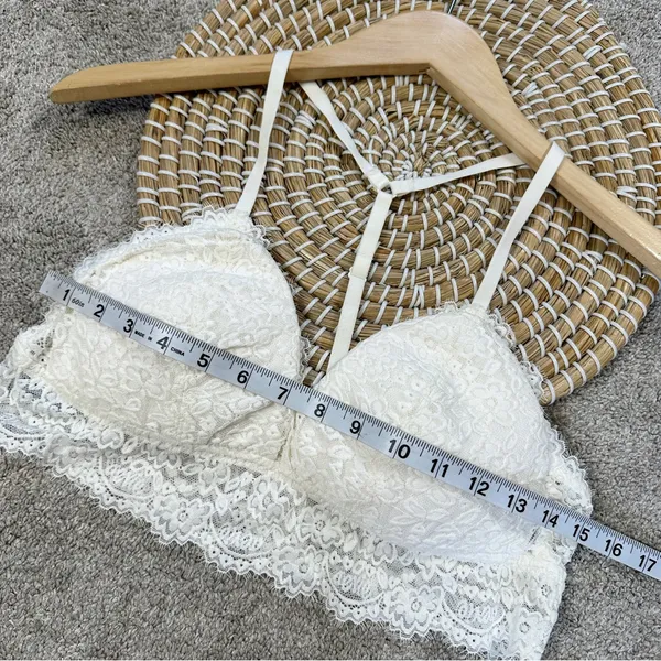 aerie Women’s Lace Padded Triangle Bralette Romantic in Ivory Size L - Image 13