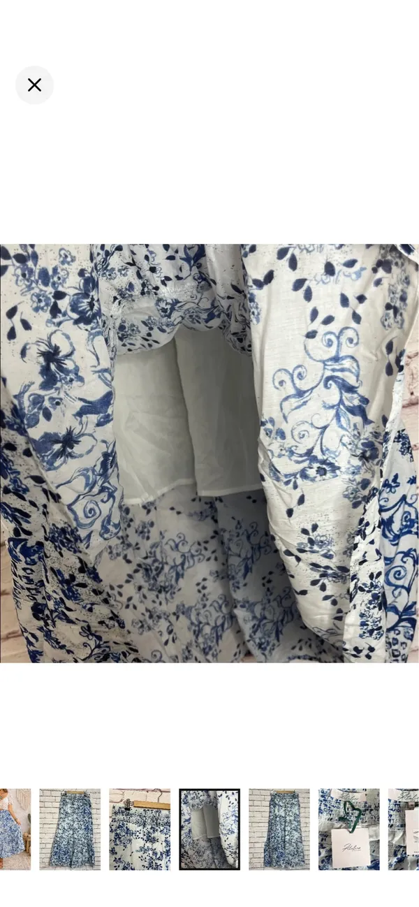 Atelier New York 100% Cotton Tiered Maxi Skirt Blue Floral Size 10 NWT. Stretchy smocked waist. Lined to knee. Flowy boho design. 16-19” waist 41” long - Image 4
