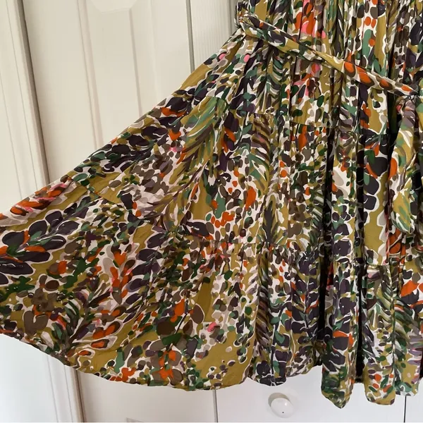 Jodifl Floral Mini Dress Sz 1X Ruffle Tiered Belted Waist Earthy Boho - Image 8