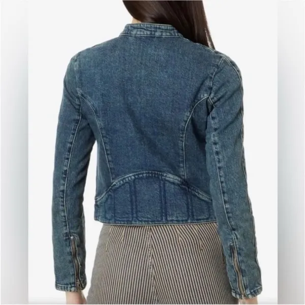 Free People We The Free Fast Lane Motto Denim Jacket Medium - Image 2