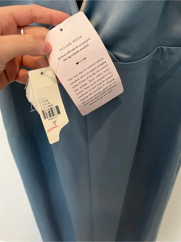 Anthropologie Bhldn Dusty Blue Piper V-Neck Side Slit Satin Gown - Image 10