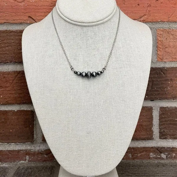 Navajo Style Pearl Bar Necklace with Saucer Pearl - Image 2