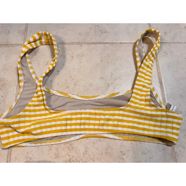 Solid & Striped The Elle Yellow White Ribbed Striped Bikini‎ Set Size Large - Image 7