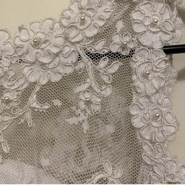 White Wedding Dress S Small Bust 32” Lace Tank Top Beaded Handmade Vintage READ - Image 4