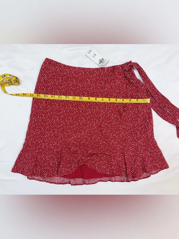 NWT Abercrombie & Fitch Ruffle Wrap Mini Skirt – Red Floral – XS - Image 10