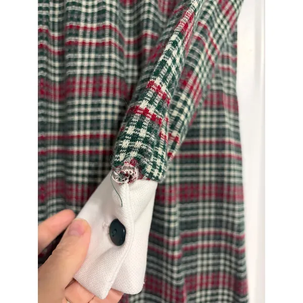 Vintage Plaid Maxi Dress Cottagecore Green Red Peter Pan‎ Collar Long Sleeve - Image 3