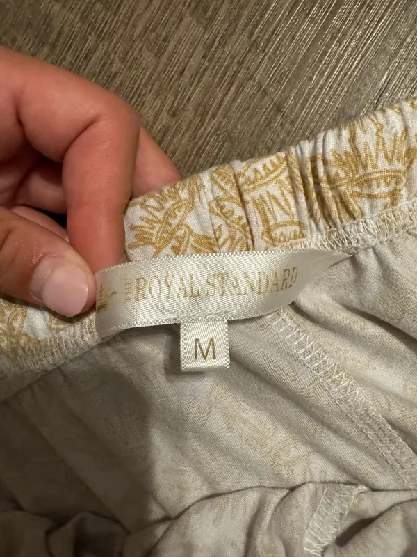 Beige Floral Lounge Pants with Drawstring Tan Size M - Image 4