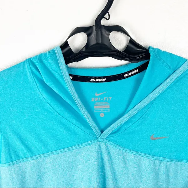 NIKE Teal Dri Fit Long Sleeves Hoodie Top Large Running Hiking Workout Casual - Image 9