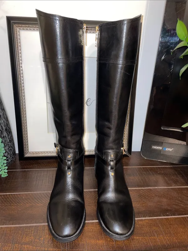 Tory Burch Brita Black Leather Tall Riding Boots Size 6M EUC - Image 4
