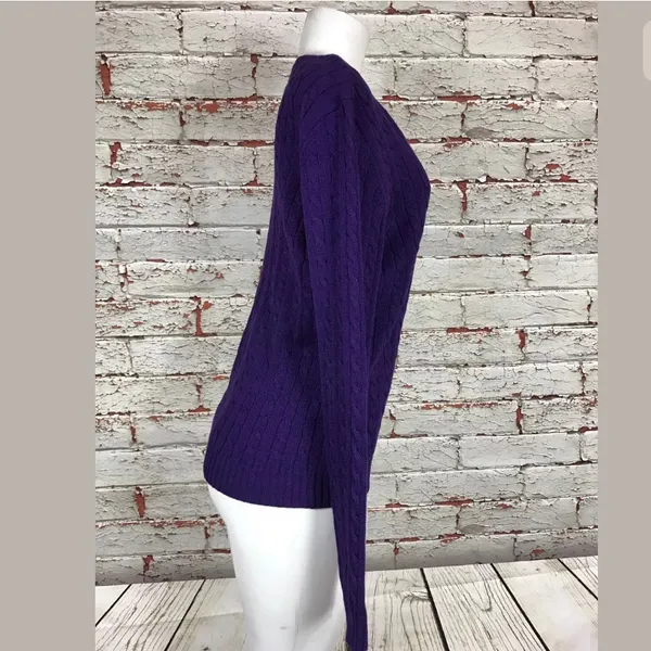 Lauren Ralph Lauren Knit Sweater Purple 100% Cotton V Neck Sz M Heritage Classic - Image 4