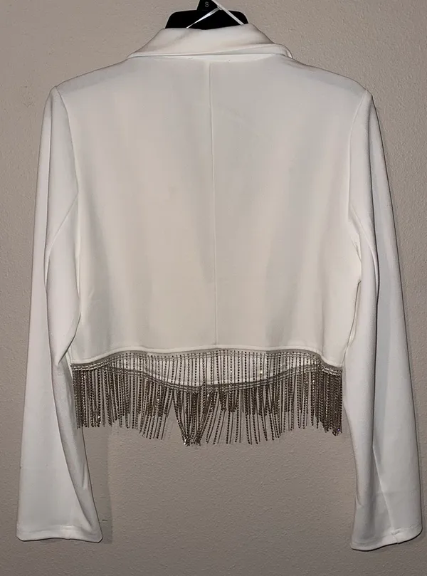 White Fringe Jacket Size L - Image 2