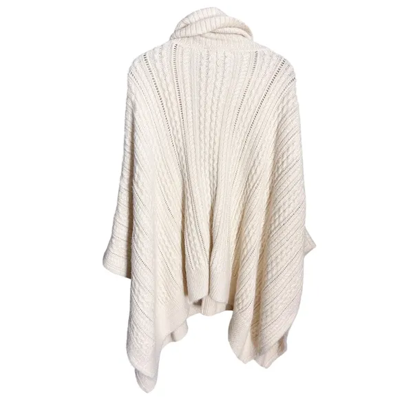 NEW Donna Karan‎ Ivory Cable Knit Cowl Neck Poncho Sweater Cape - Image 8