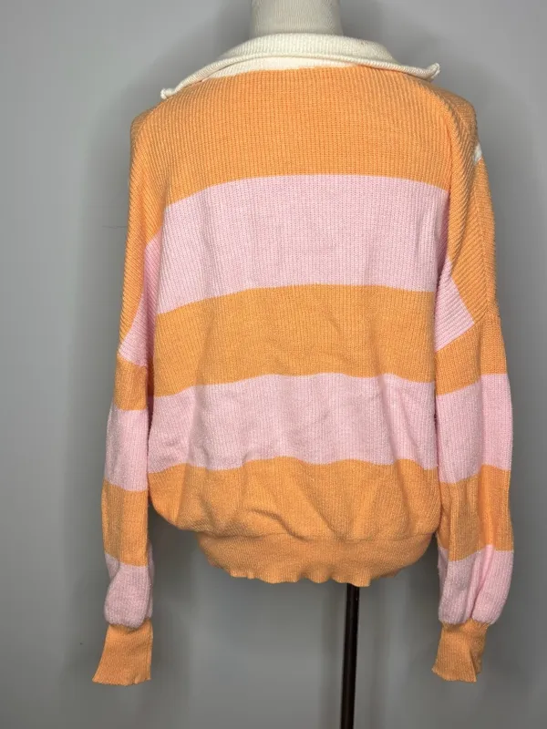 Vici - Orange & Pink Sleek Stride Striped Quarter Zip Sweater - Image 6