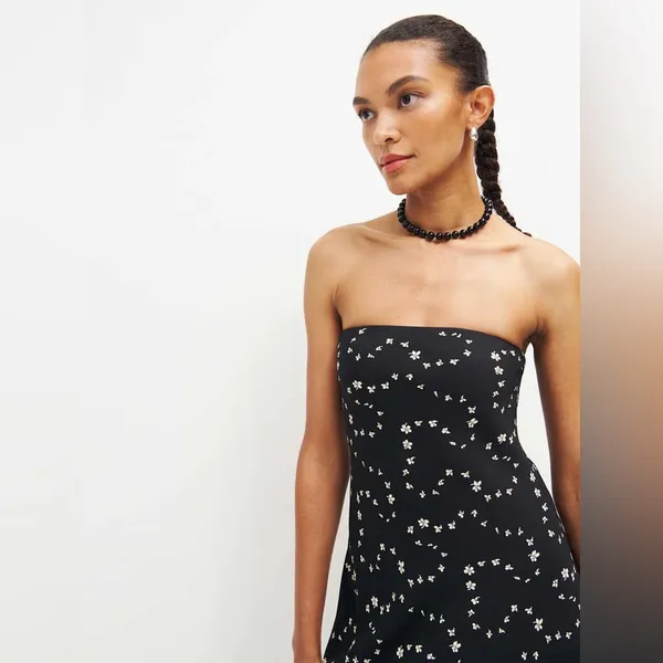 NWT Reformation Joana Dress strapless midi Breezy black white size Large L - Image 8