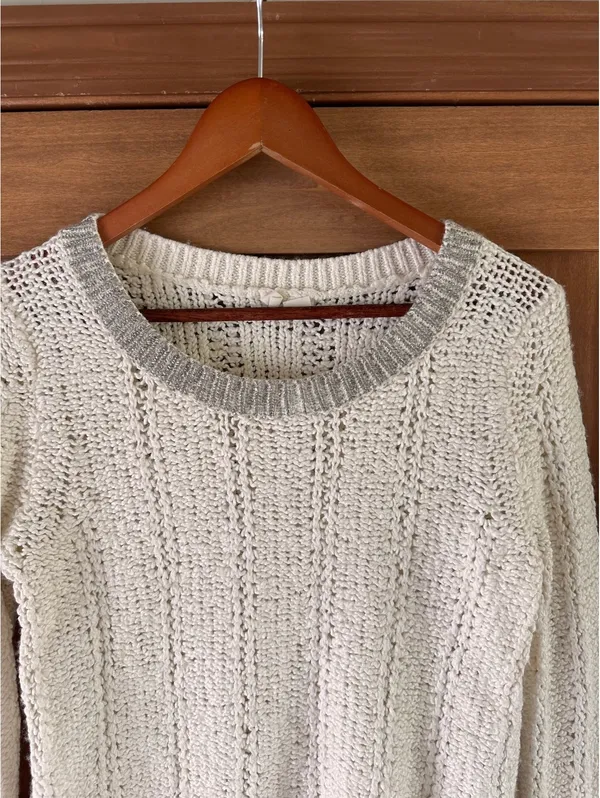 Anthropologie Moth Wool Blend Cream & Silver Knit Sweater Women’s Medium - Image 5
