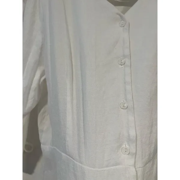 Women’s Minimalist CottageCore White Cotton Puff Sleeve Peplum Blouse M - Image 3