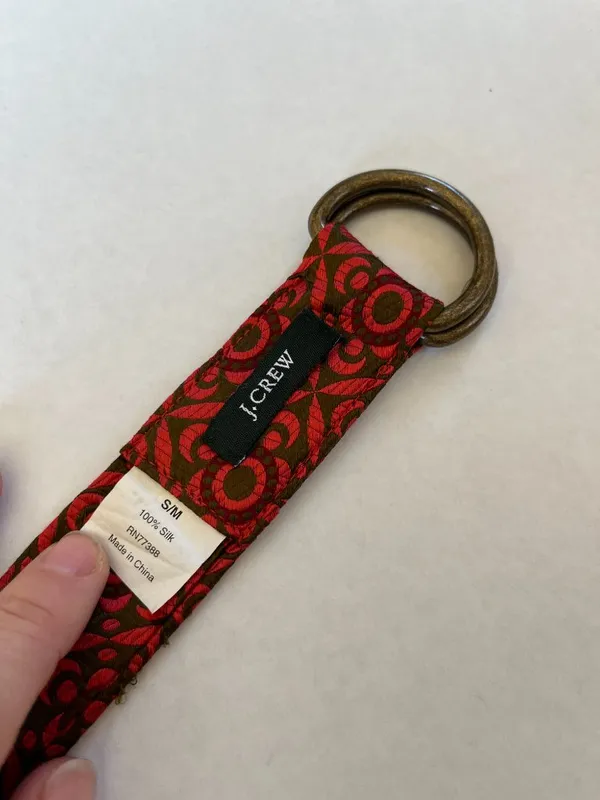 J. Crew Sz S-M Silk‎ Multicolor Textured Floral Belt D Ring Buckle - Image 6