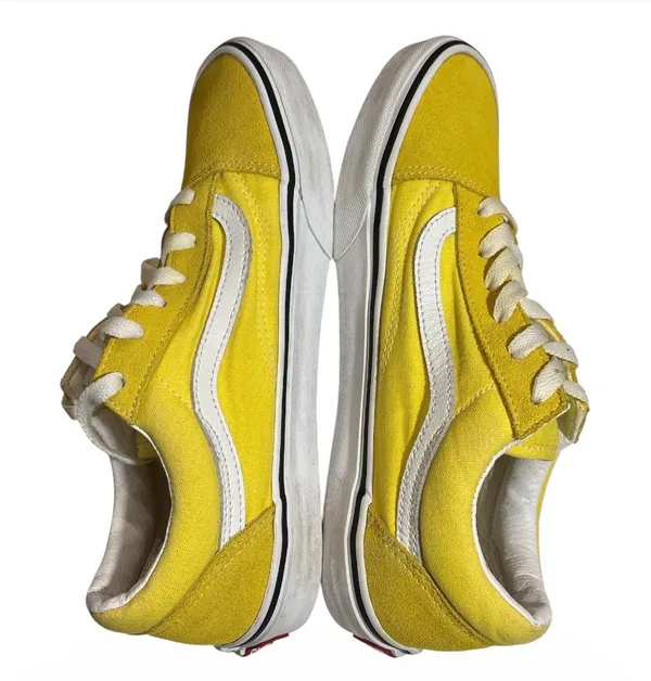 Vans Yellow and White Low-Top Canvas Shoe - Image 4