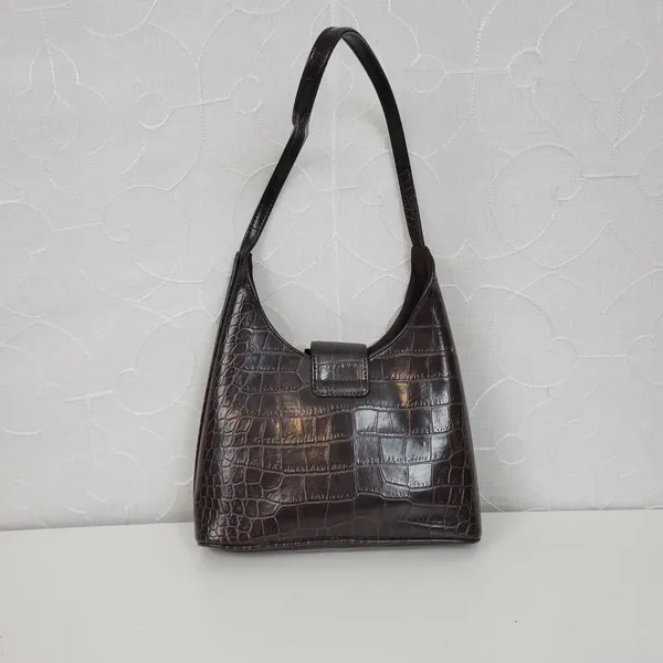 VINTAGE Nine West Women's‎ Shoulder Bag OS Brown Crocodile Embossed Single Strap - Image 2