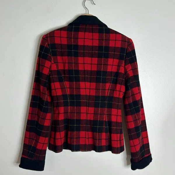 BCBG Paris‎ Women's Plaid Wool Blend Blazer Red Black Small - Image 8