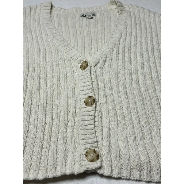 American Eagle Ribbed Button Front Cardigan Sweater Women’s Medium Cream Knit - Image 3