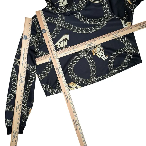 Nike Hoodie Womens Medium Black Gold Chain Print‎ Boxy Loose Fit Just Do It - Image 5