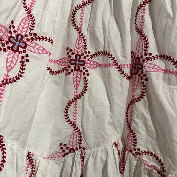 ANTHROPOLOGIE White and Pink EMBROIDERED Baby doll mini dress - Image 3