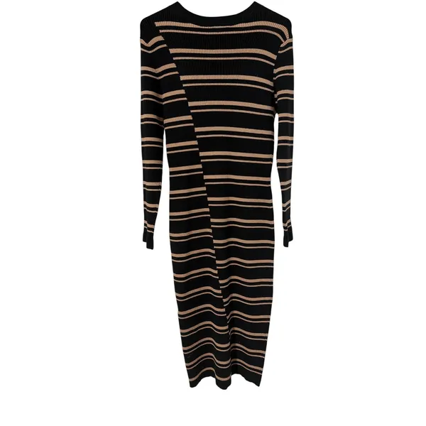 Arna York Collection Marly STR Sweater Dress Black Biscuit‎ Striped Midi Size 16 - Image 2