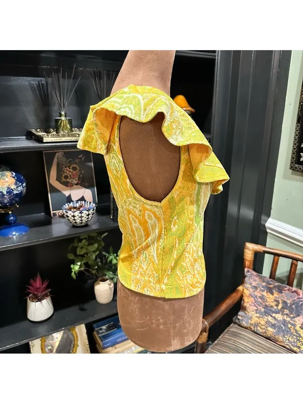 Zara Paisley Ruffle Blouse – Yellow & Green, Size Medium - Image 7